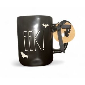 Rae Dunn Artisan Halloween EEK Mug, Black‎ Coffee Cup, Bat Accents, Fall Decor